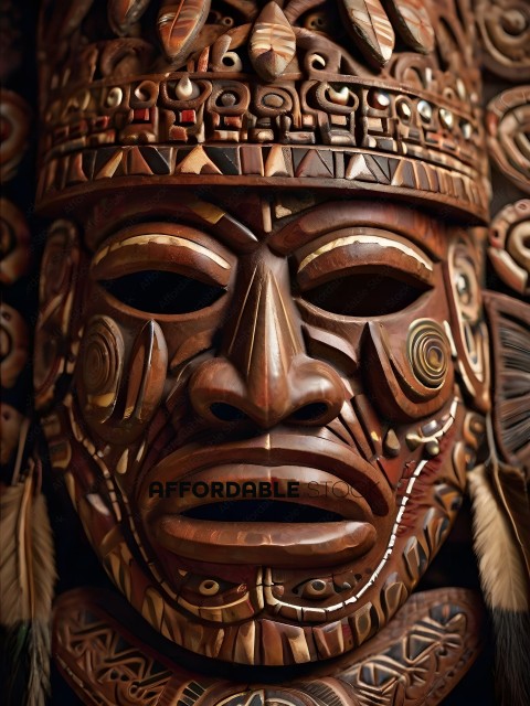 Wooden mask with intricate carvings
