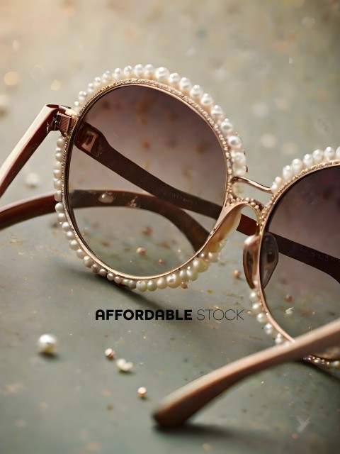 A pair of sunglasses with pearls on the front