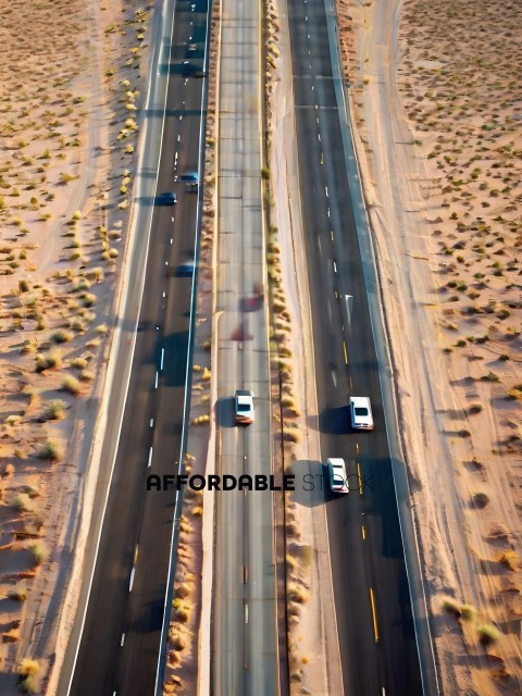 Cars on highway with desert in background