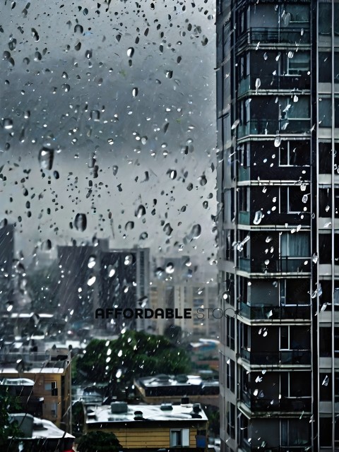 Raindrops on buildings in a city