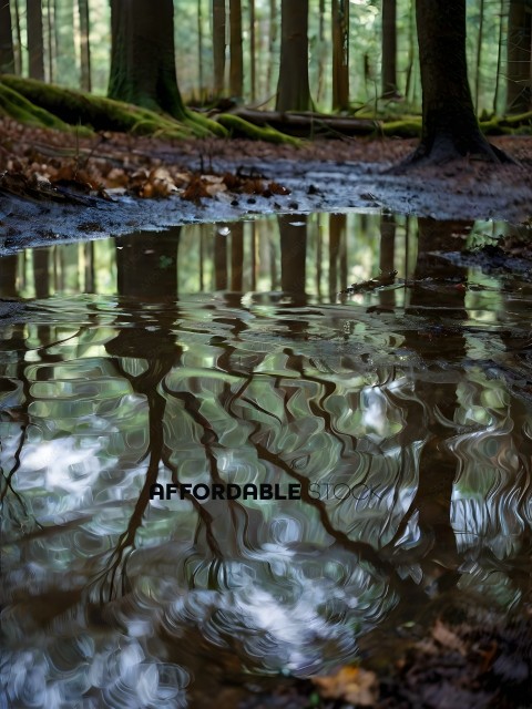 Reflection of Trees in Puddle