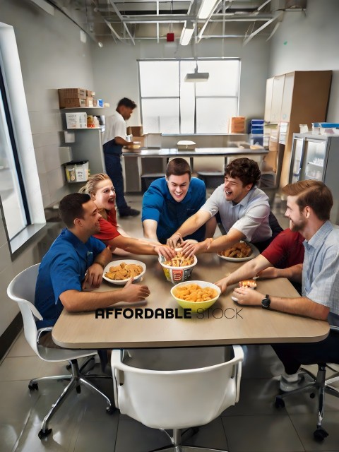Workers Celebrating Lunch with Chicken Fries