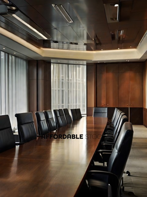 A conference room with a long table and chairs