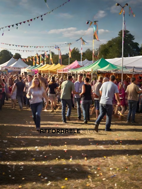 Crowd of people walking around at a fair