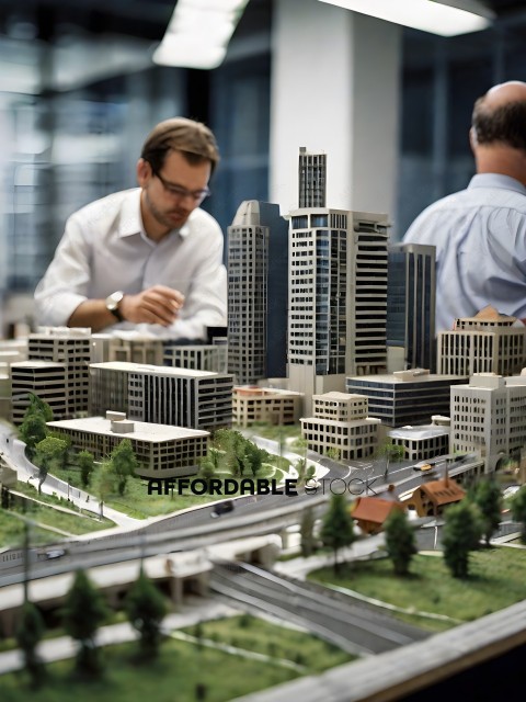 Man looking at a model of a city