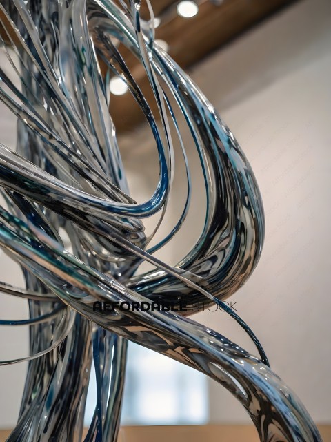 A blue and silver metal sculpture