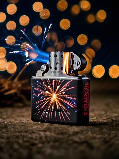 A lighter with a fireworks design on it