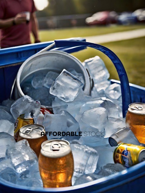 A cooler full of ice and beer