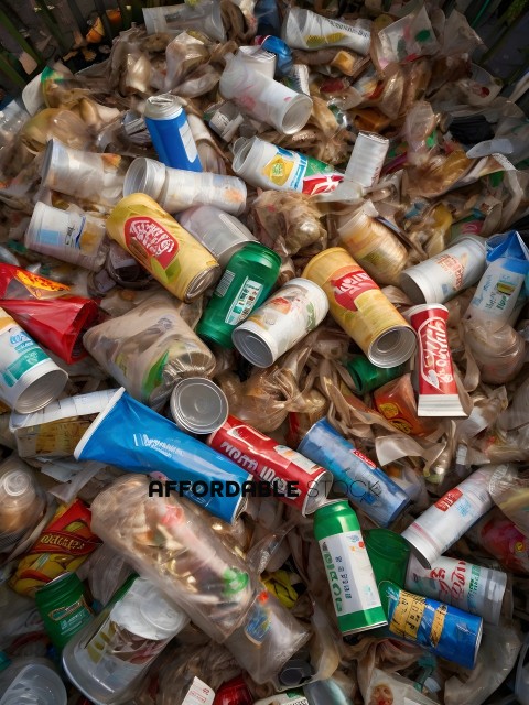 A pile of aluminum cans and plastic bags