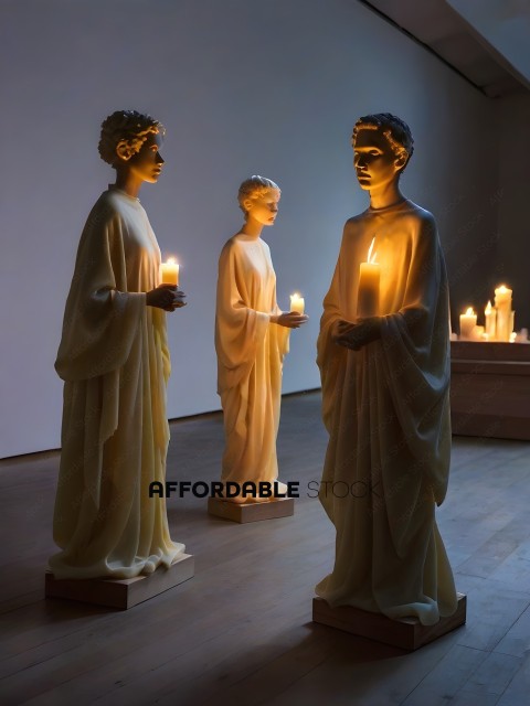 Statues of three women with candles