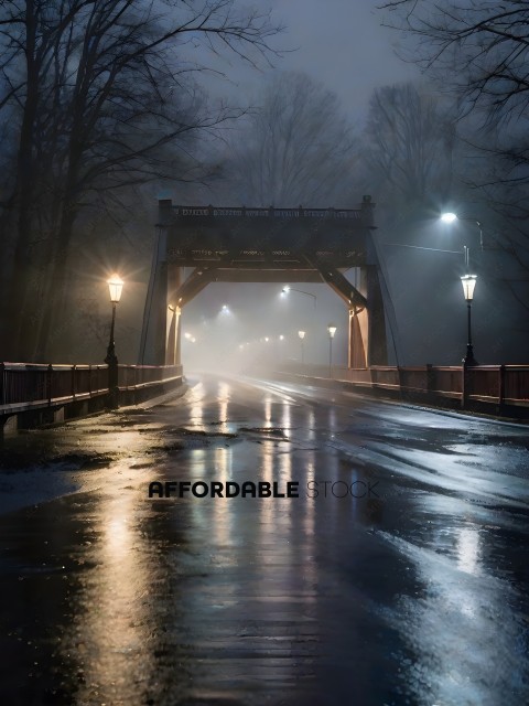 Bridge at night with rain