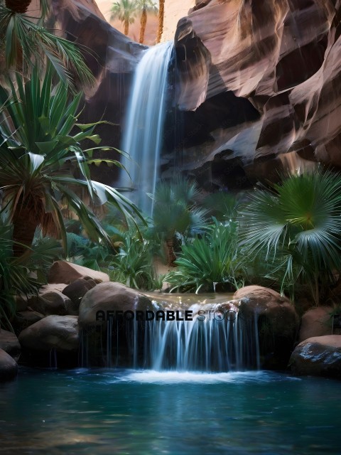 A waterfall in a jungle setting
