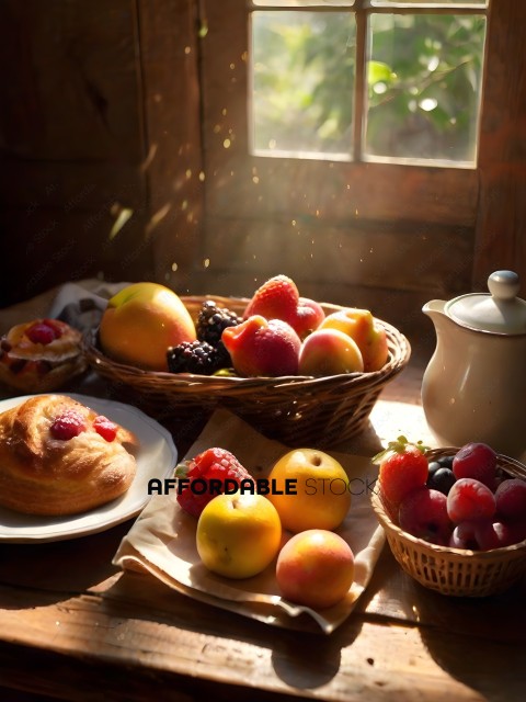 A variety of fruits and pastries on a table