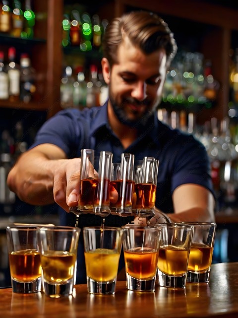 Bartender pouring drinks into glasses