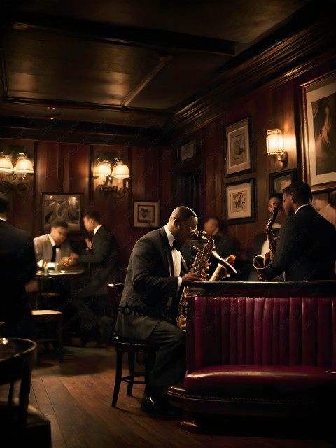 A jazz band playing in a dimly lit room