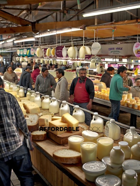 A Market with Cheese and Milk