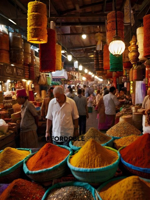 A market with a variety of spices and herbs