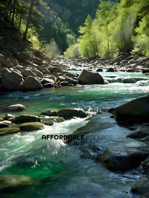 A river with rocks and a greenish tint