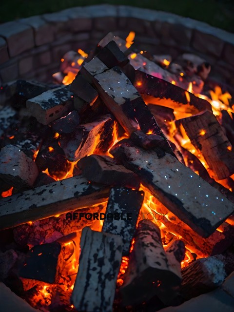 A pile of wood burning in a fire pit