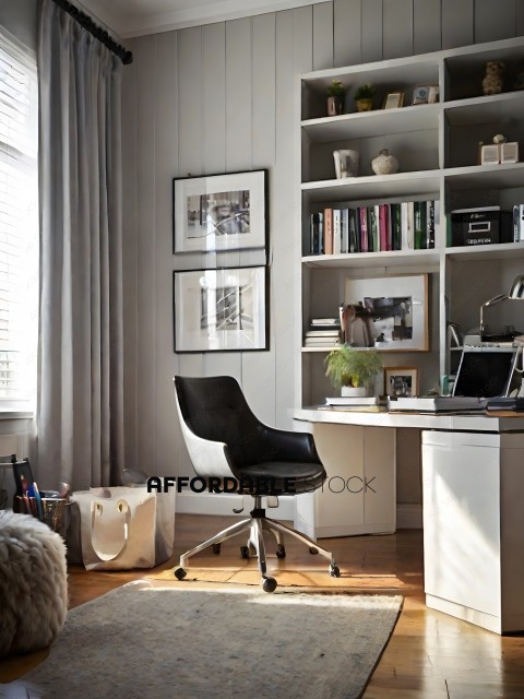 A black office chair in a home office