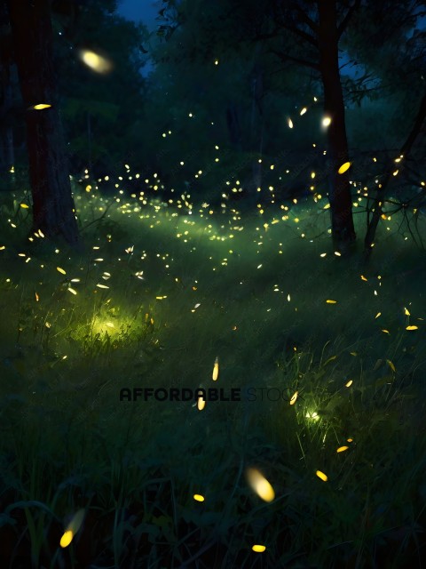 A field of grass with fireflies