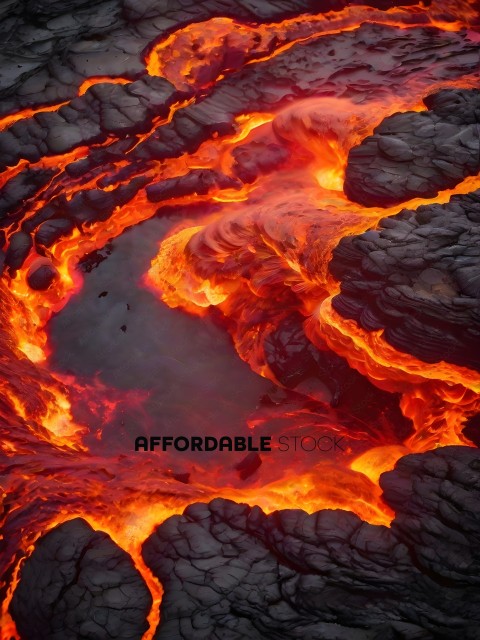 A lava flow with a dark, red, and orange color