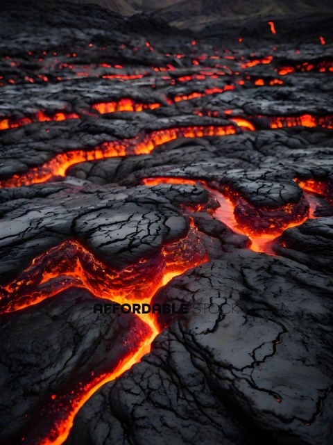 Red Lava Flows in the Volcano