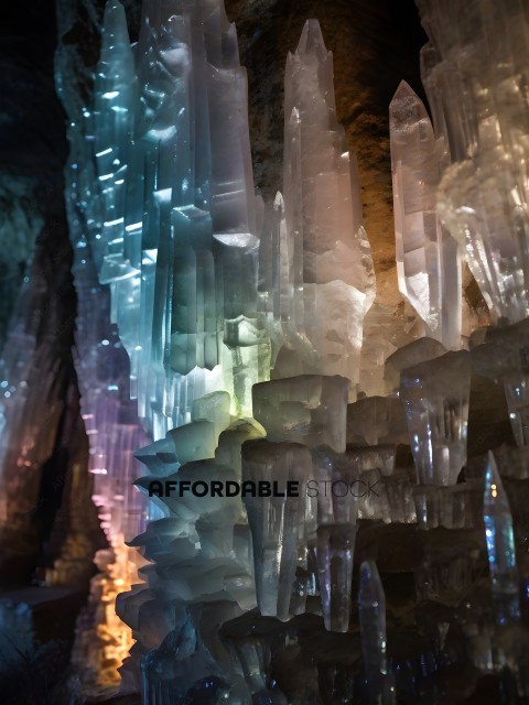 A group of colorful crystals in a cave