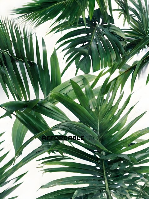 A close up of a palm tree with green leaves