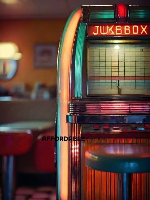 A Jukebox with a Red Seat and Green Stripes