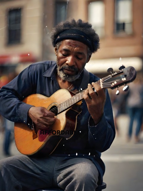 A man playing guitar on the street
