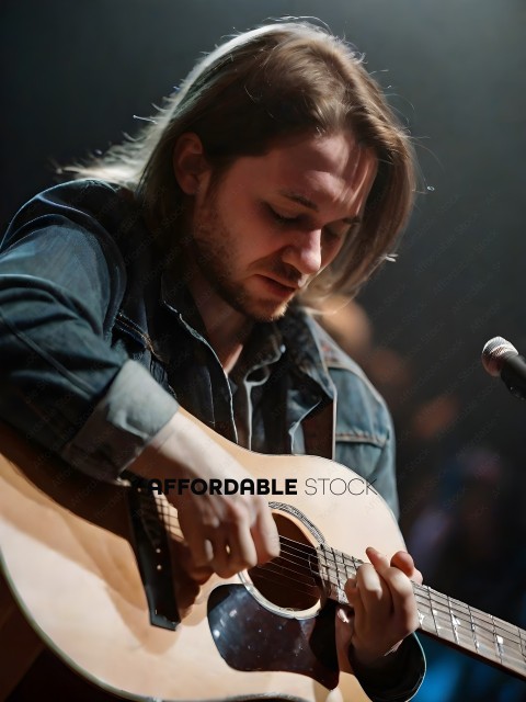Man playing guitar with long hair