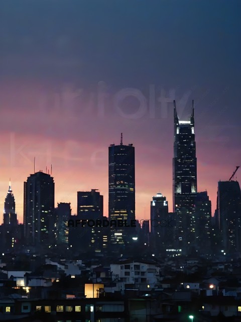 A city skyline at sunset