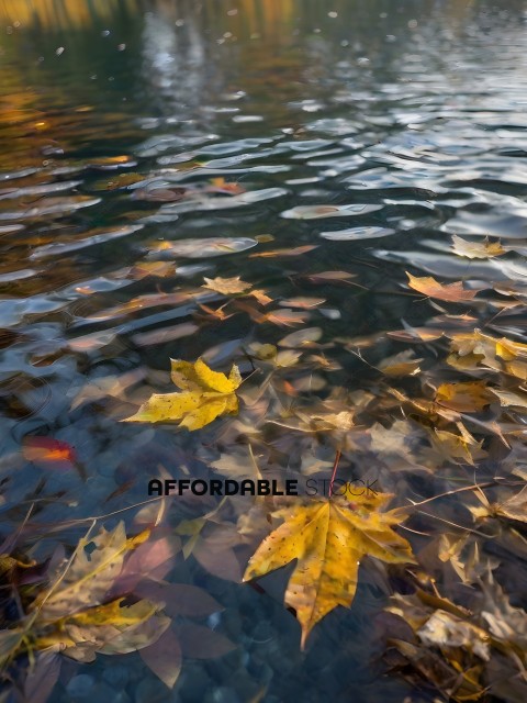 A yellow leaf is floating in a body of water