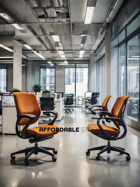 Two orange chairs in an office setting