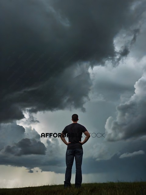 Man standing under a dark cloud