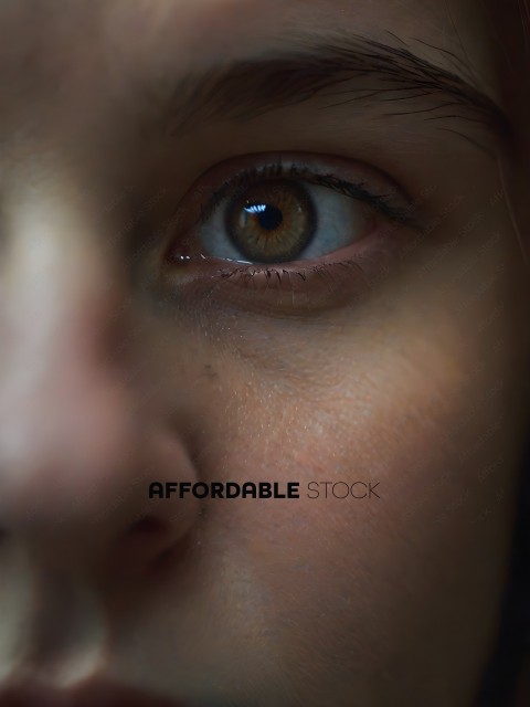 A closeup of a person's face with a blue eye