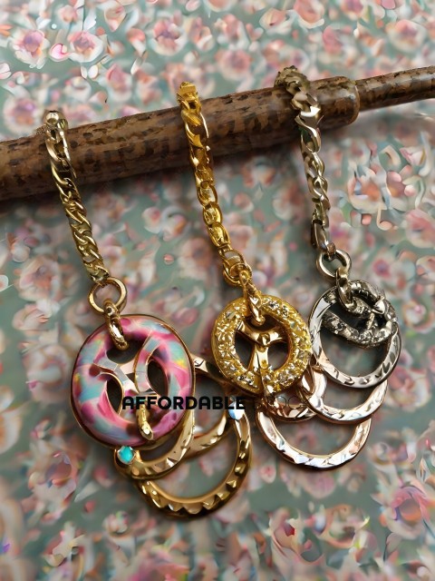 Gold and Pink Necklace with Charms