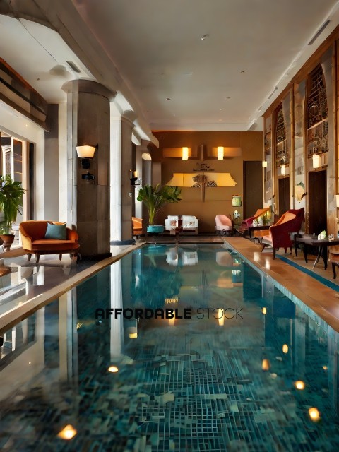 A luxurious swimming pool with a brown interior