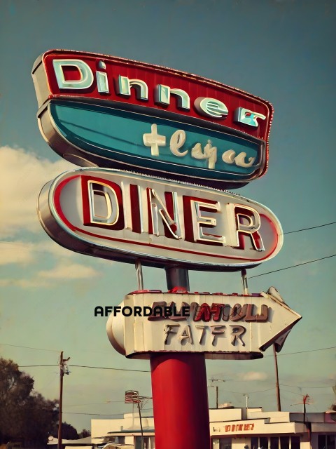 A diner sign with four different signs on it