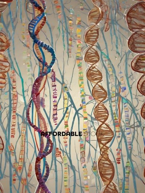A painting of a tree with DNA strands