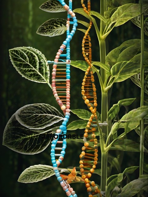 A DNA strand with a leaf and a flower