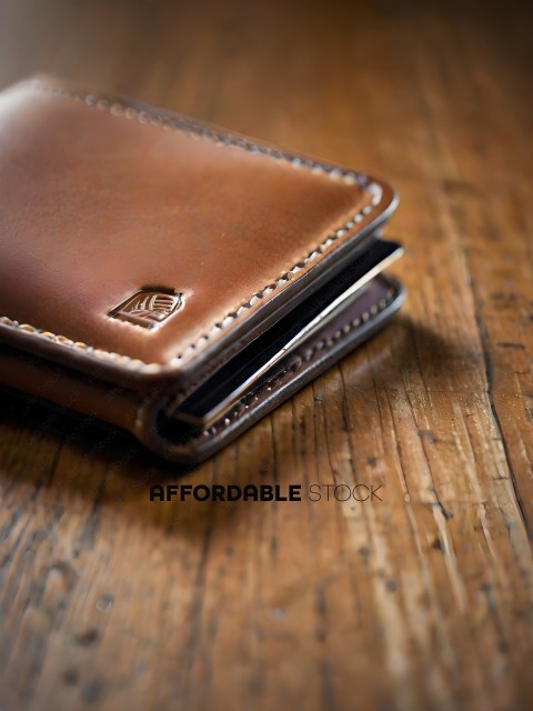 Brown leather wallet with a gold zipper