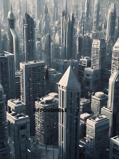 Futuristic Cityscape with Tall Buildings