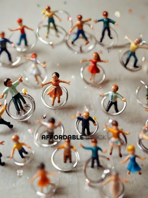 A group of people in various poses made of glass