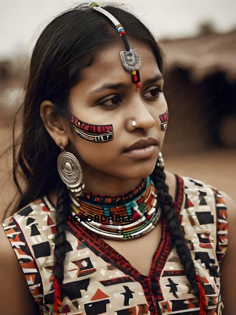 A young woman with a colorful necklace