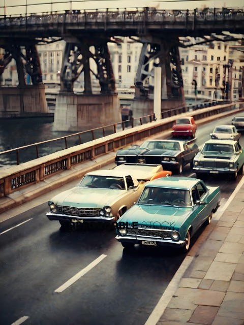 Cars on a bridge with a river underneath