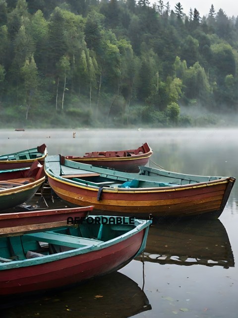 Boats in a lake with a forest in the background