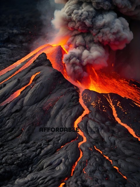 A volcano spewing lava and smoke