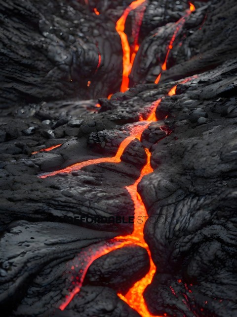 Red Lava Flowing Out of Volcano